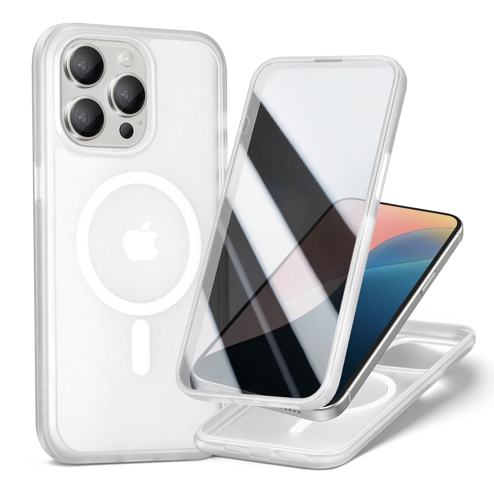 XcaseBar for iPhone 15 Pro Max Case,Full-Body Rugged Case with Built-in Anti-Scratch Tempered Glass Screen Protector,Compatible with MagSafe, Men