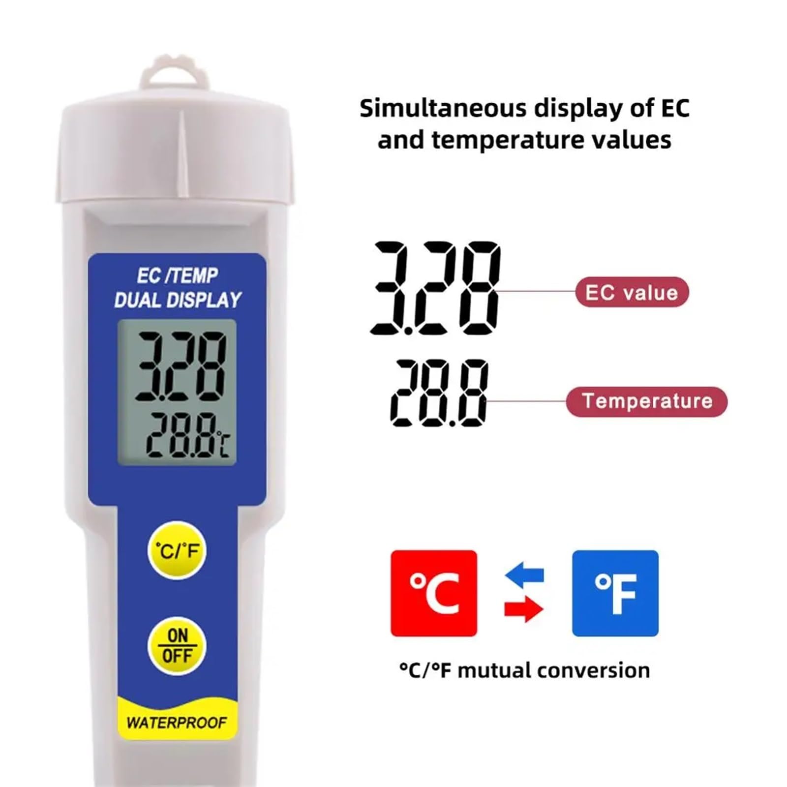 Misuratore del suolo 2 in 1 Tester di conducibilità della temperatura CE Test di nutrienti liquidi Impermeabile for piantare giardinaggio Coltura idroponica indoor,Giardino,Prato,Interno,Uso esterno