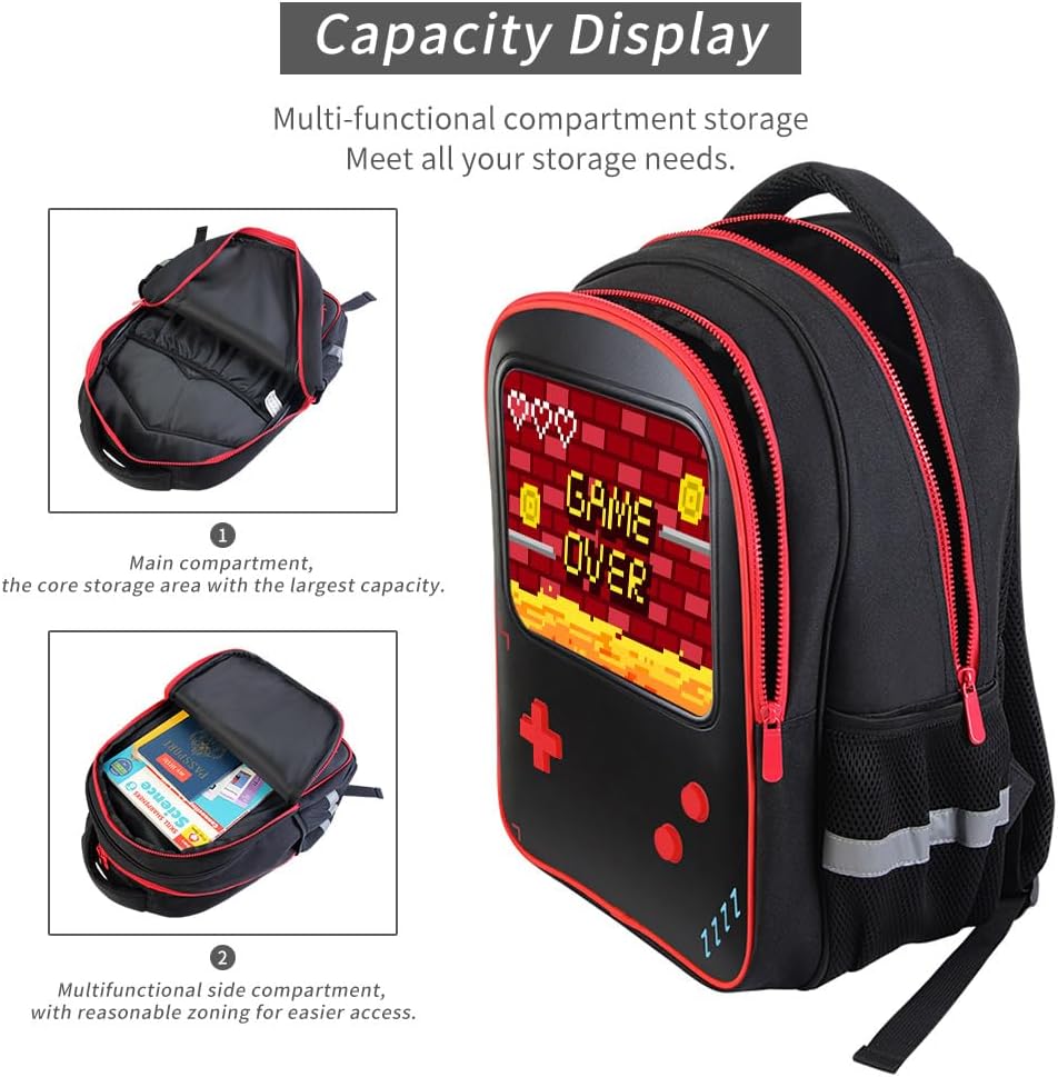 Backpack for Boys School 3pcs Gamer Schoolbag for Kids Teen Boys Kindergarten Elementary Primary Middle College with Lunch Box and Pencil