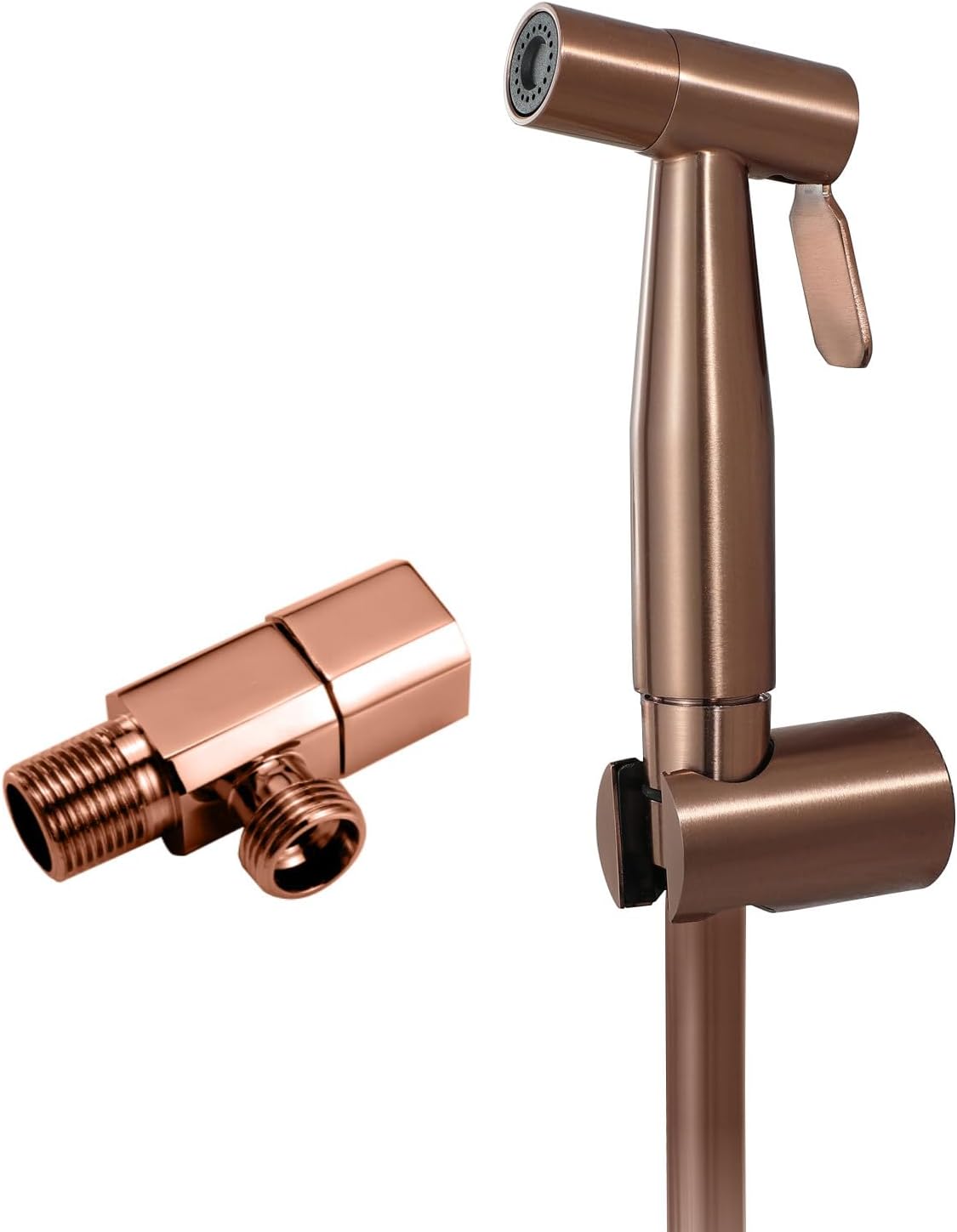 Bidet Sprayer for Toilet Round Bidet Sprayer Rose Gold Handheld Bidet Sprayer for Toilet Copper Material Hand Held Bidet Sprayer One Inlet and One Outlet Angle Valve