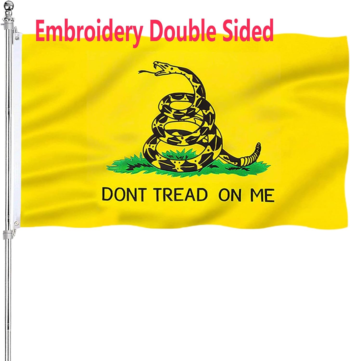 Embroidered Dont Tread On Me Flag 3x5 Outdoor 340D Double Sided Heavy Duty Gadsden Flags Polyester Vibrant Colors ​Durable Canvas Header Tea Party Rattle Snake Banner with 2 Brass Grommets