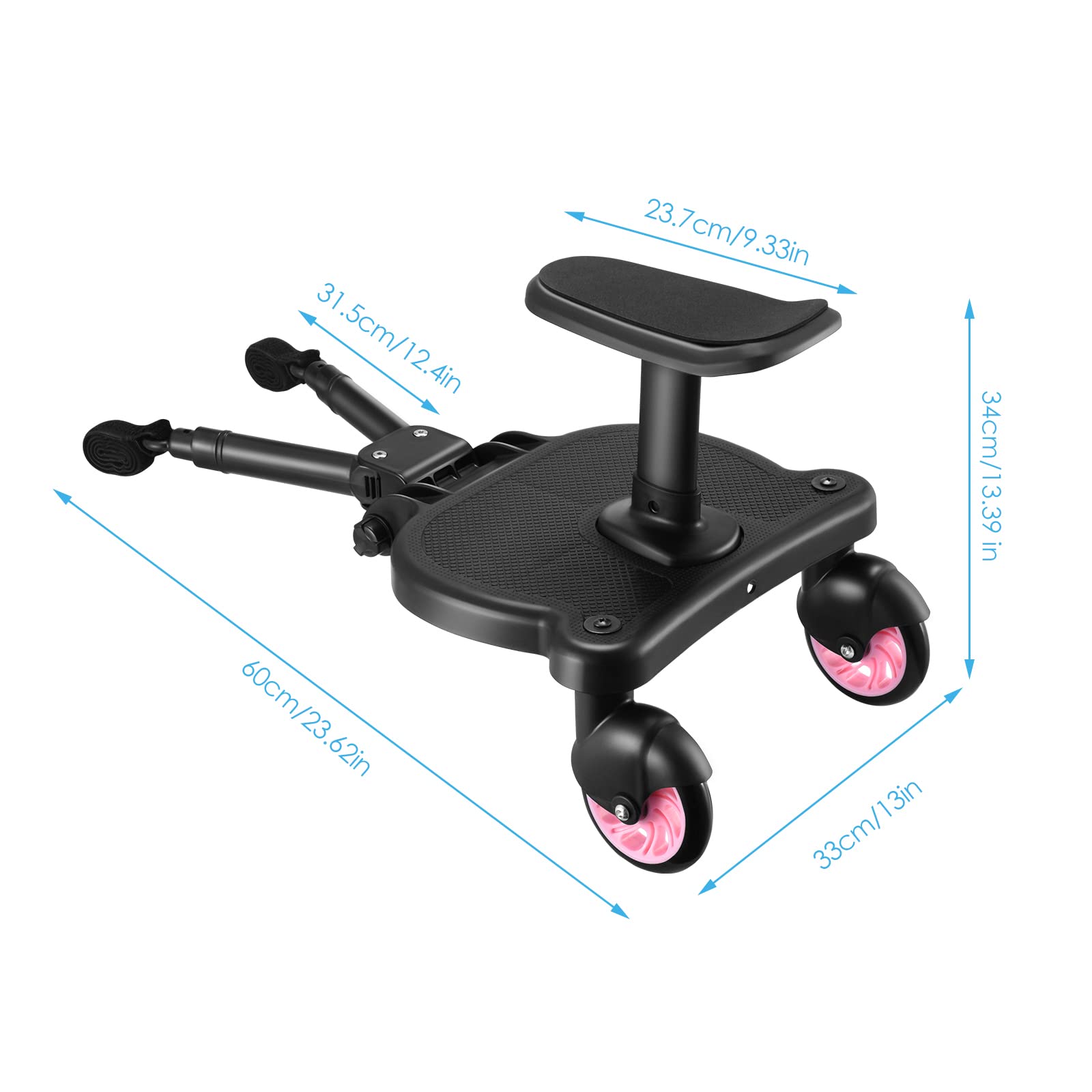 Pedana Passeggino Universale con Sedile, FNRIDS Tavolette Portatili per Passeggini, con cinghia di sospensione,Design Stabile a due Ruote, Accessori per Passeggini per Bambini da 2 a 6 anni (rosa)