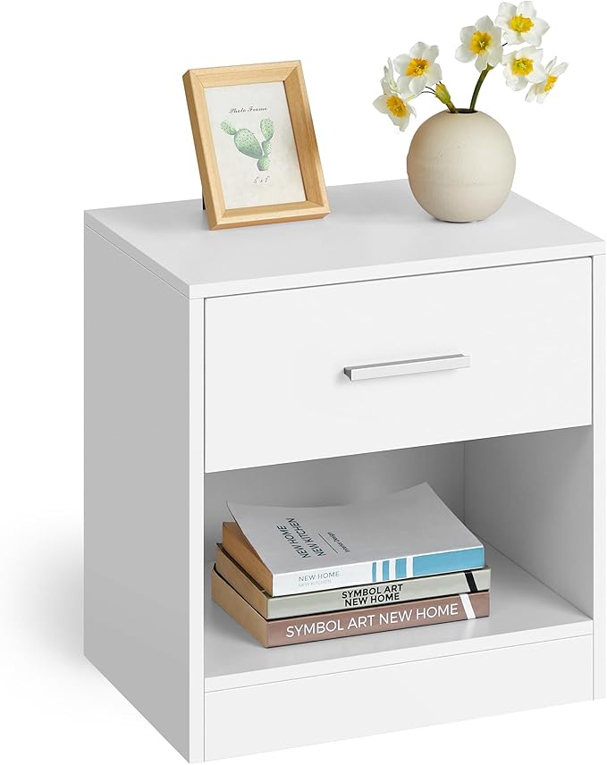 VASAGLE Mesita de Noche, Mesa Auxiliar con Cajón, Asa, Compartimento Abierto, para Dormitorio, Salón, Blanco Nube LET619T14 en oferta en Amazon