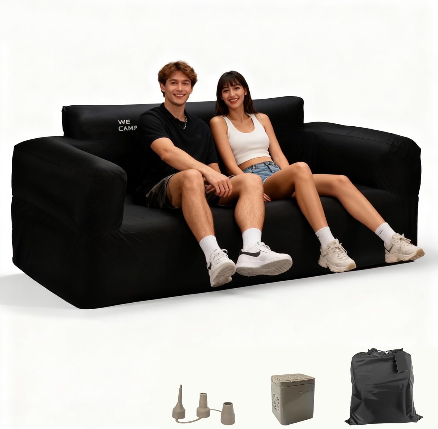 Inflatable Couch for Camping with Built in Pump Portable Blow Up Sofa with Puncture Resistant Cover for Outdoor Backyard Inflatable Furniture (Black)