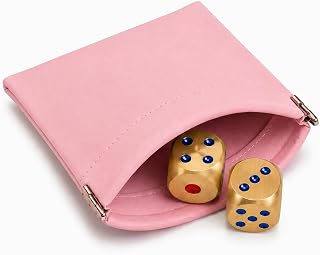Mahjong Dice Set, Pink PU Bag with 2 Brass Dice, Dice Holder Pouch