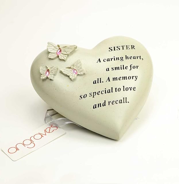 Angraves Special Sister Butterfly Gem Heart Graveside Memorial Ornament Plaque