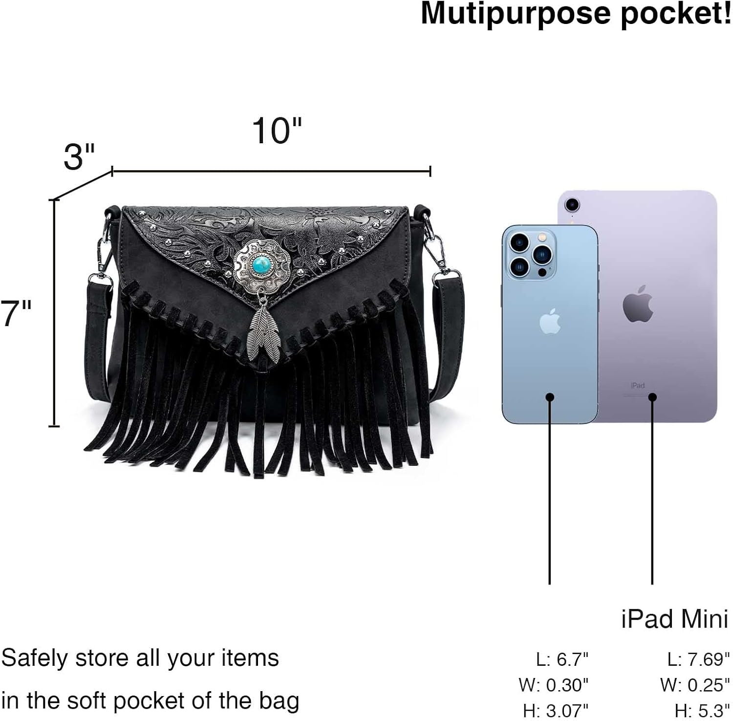Small Crossbody Bags for Women Crossbody Handbag Fringe Purse Tassel Shoulder Bag Turquoise Concho Wallet - Image 6
