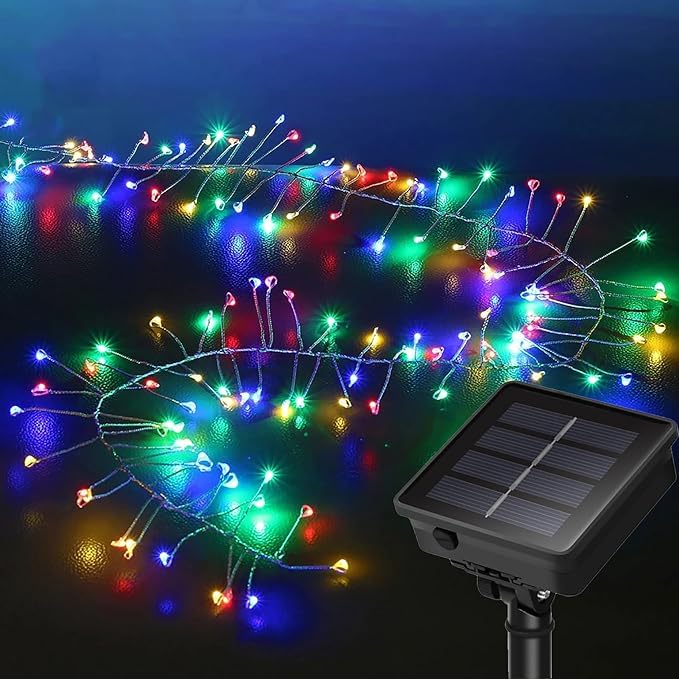 Solar Firecracker Lights, 8 Mode LED Waterproof Cluster Lights Copper Wire Cluster Fire Crackers Garland Fairy Lights Garden Wedding Christmas Party Decorations (Multicolor, 275.59Ft 2800 LED)