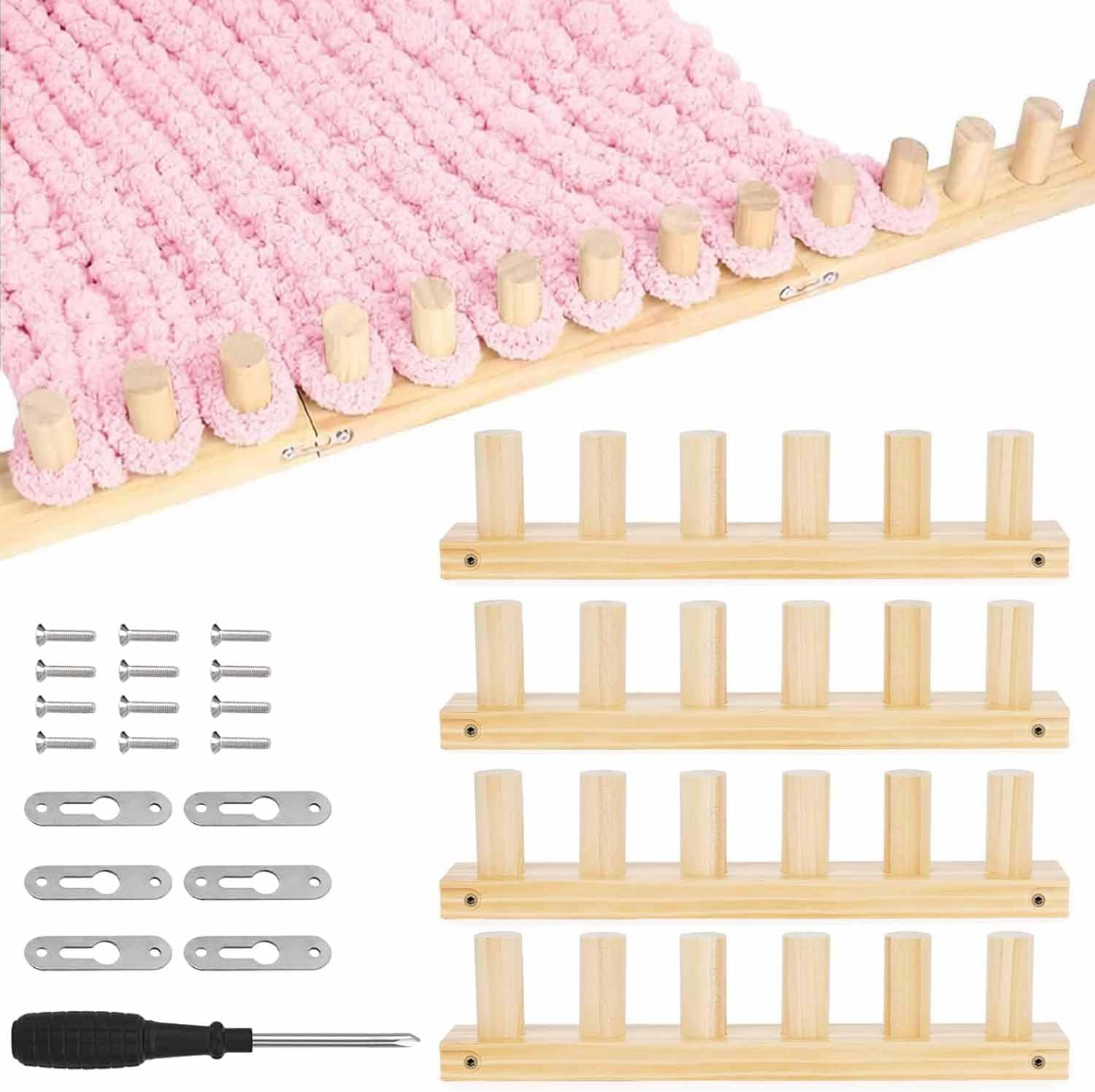 JUNXINSHUN 48" Large Chunky Knitting Loom Kit for Beginners - Adjustable Wood Frame for No-Needle DIY Blankets, Scarves & Throws | Home Decor, Stress Relief, Beginner Friendly