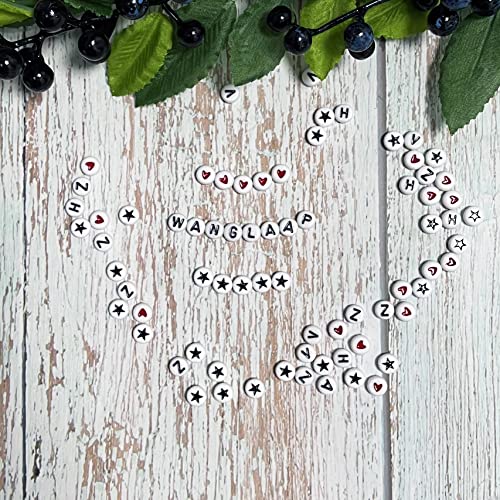Image of 1450Pcs Letter Beads, Acrylic 4x7mm Round Letter Beads Kits, Alphabet Beads A-Z and Red Heart Black Star Beads for Bracelets Necklaces DIY Jewelry Making (White) (Pack of 2)
