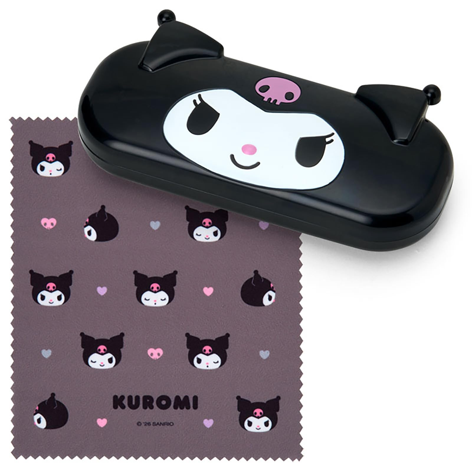 Sanrio Kuromi Face Shaped Glasses Case Hard Shell with Cloth Japan