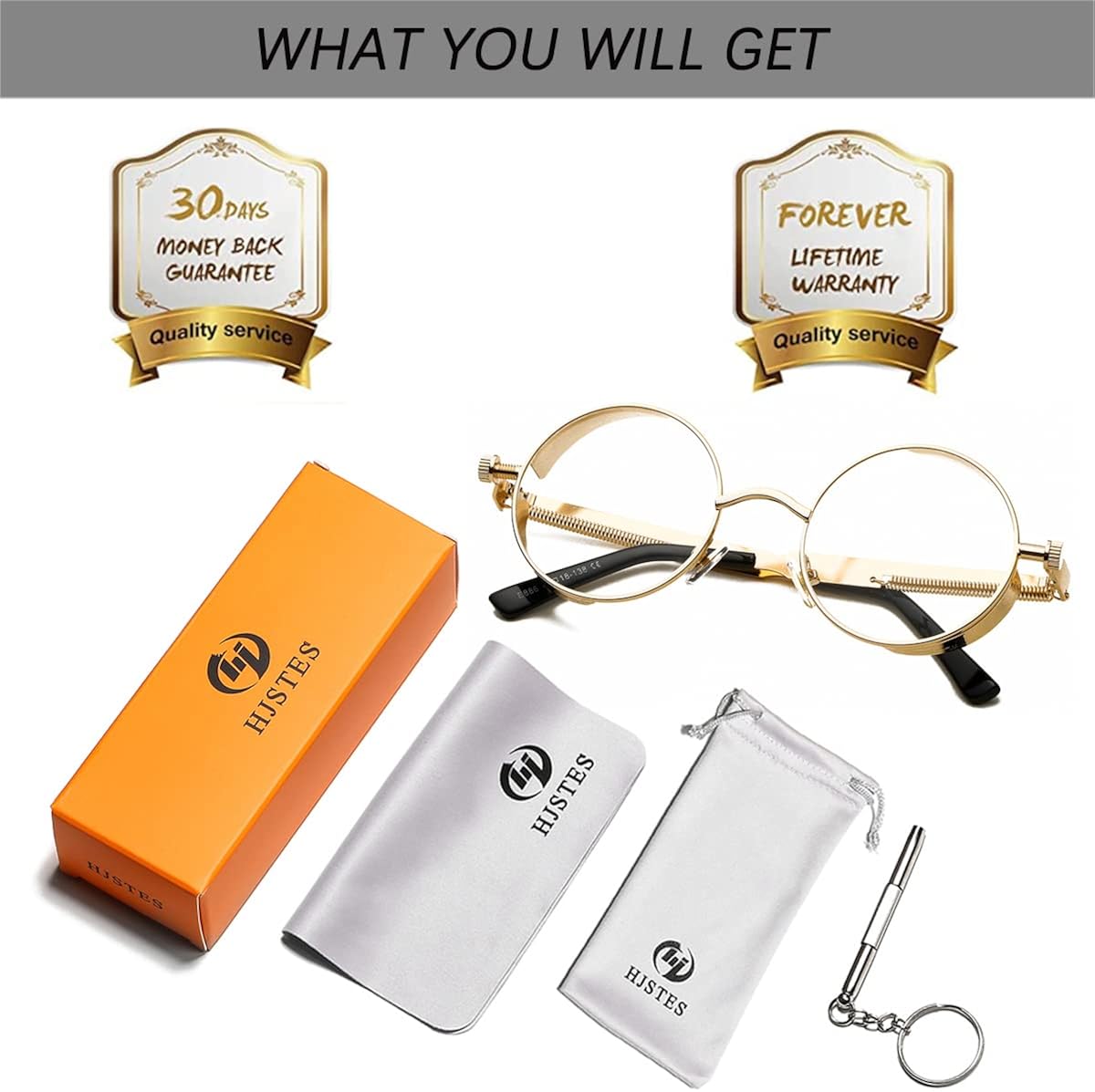 Miniatura 8 de HJSTES Gafas de sol redondas estilo steampunk vintage para mujeres y hombres gafas góticas circulares marco de metal retro