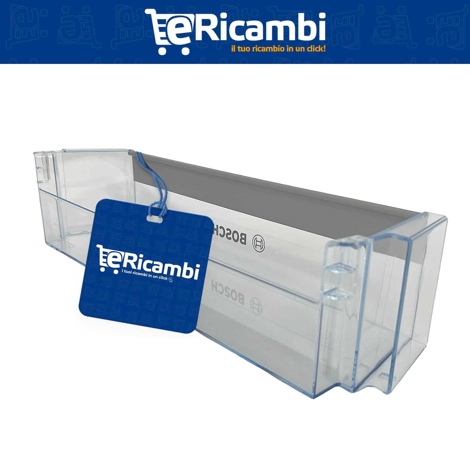 eRicambi® Mensola Balconcino Ripiano Bottiglie Inferiore per Frigorifero, Compatibile con Bosch, Dimensioni: 436x113x100 (mm) Per Modelli: KIL22 KIN86 KIR21 KIV67