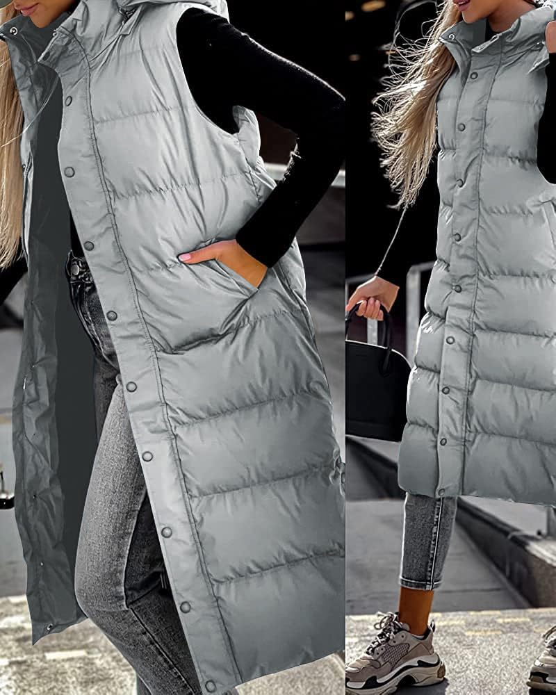 Grlasen Womens Long Puffer Vest Hooded Sleeveless Winter Coats Quilted Warm Zip Up Padded Outerwear - Image 4