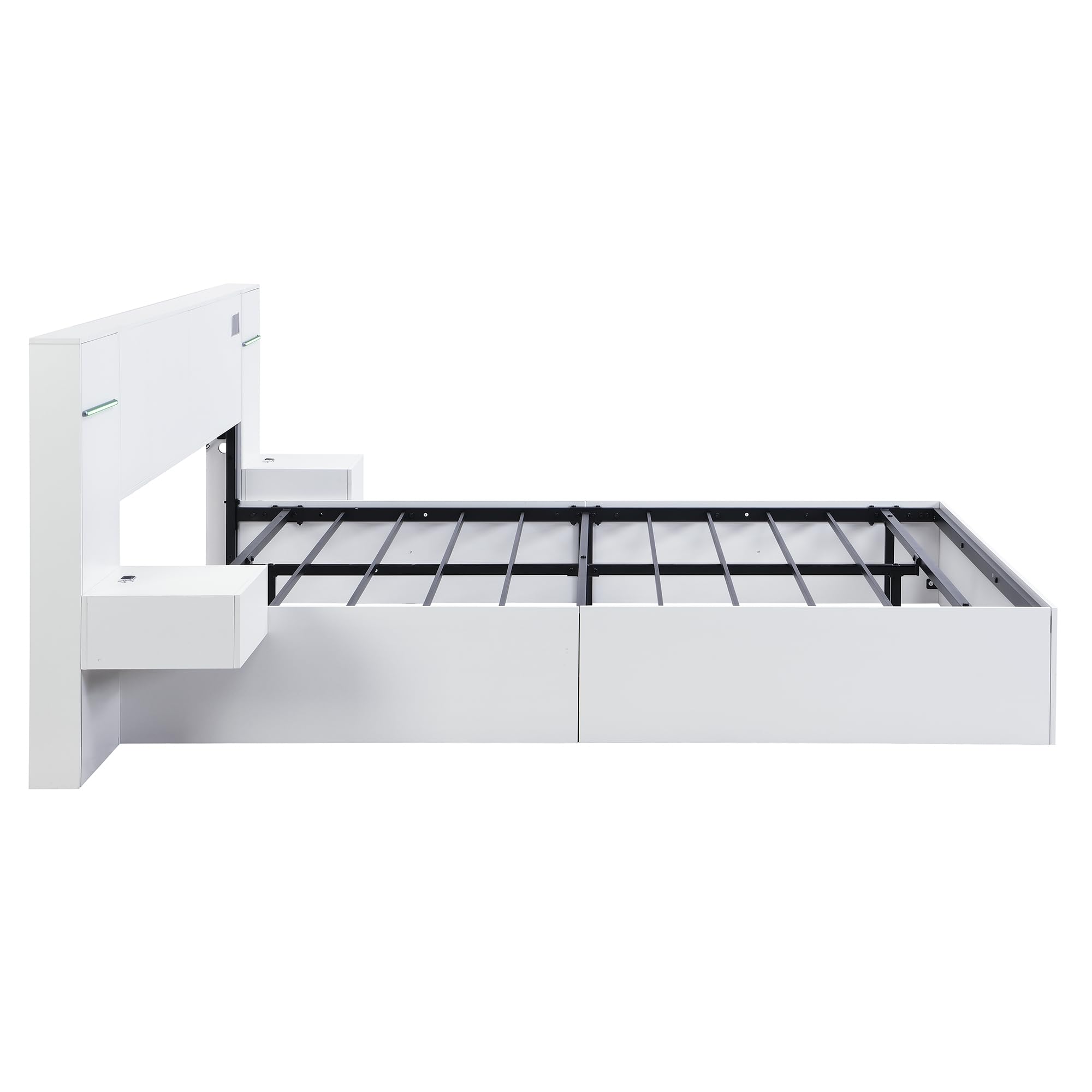 Estructura de Cama de Madera 160x200cm Cama King Size con Dos Mesitas de Noche Cabecero Repisas Base Estables Muebles Cama con Almacenamiento Dormitorio Matrimonial Adultos Blanca