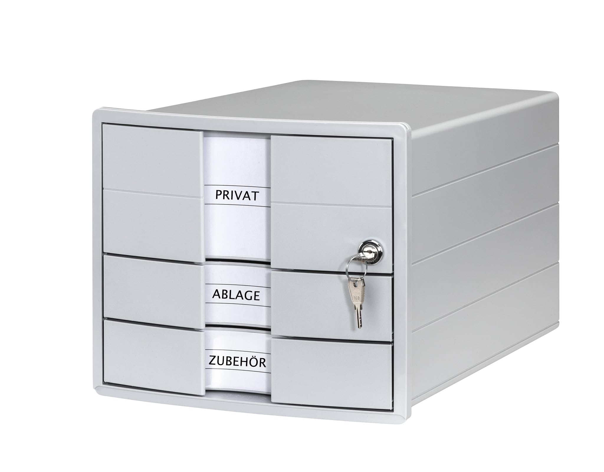 HAN Impuls 2.0 Drawer Box Lockable with 3 Closed Drawers for DIN A4/C4 Including Labelling Labels, Document Box, Base with Pull-Out Lock, Furniture-Friendly Rubber Feet, 1018-11, Light Grey โ image 1