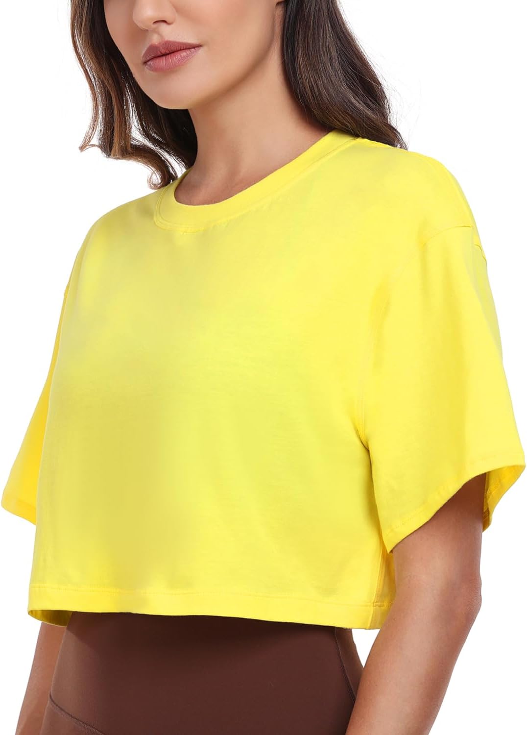 HeyNuts Pima Cotton Short Sleeve Workout Cropped Tops for Women Crew Neck Casual Basic Athletic Crop T-Shirt - Image 2