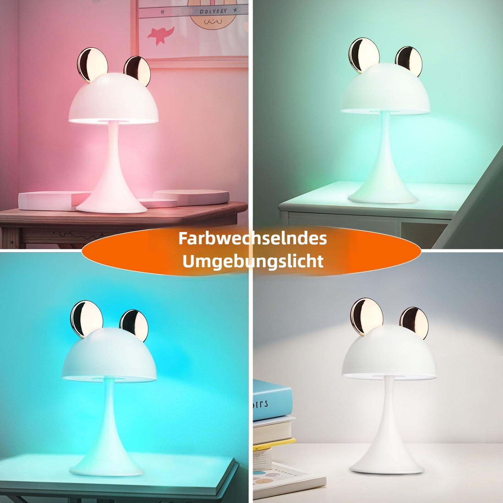 Wiederaufladbare Mausform LED Dimmbare Touch Schreibtischlampe Lesen Nachtlicht Niedliche Nachttischlampe (Gold)