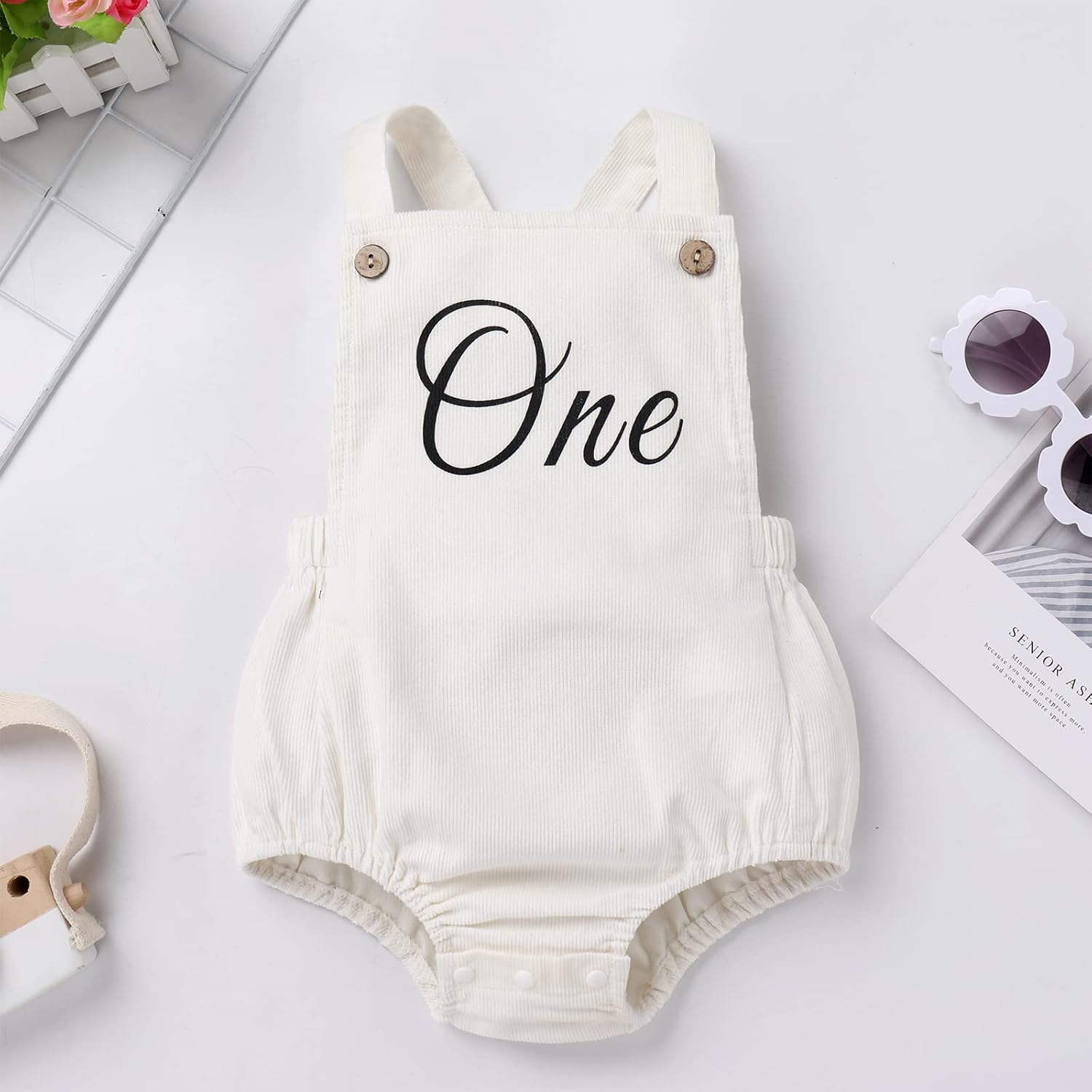 IMEKIS Baby Girls Boys Boho 1st Birthday Outfit Backless Overalls Romper for Cake Smash Photo Shoot - Image 2