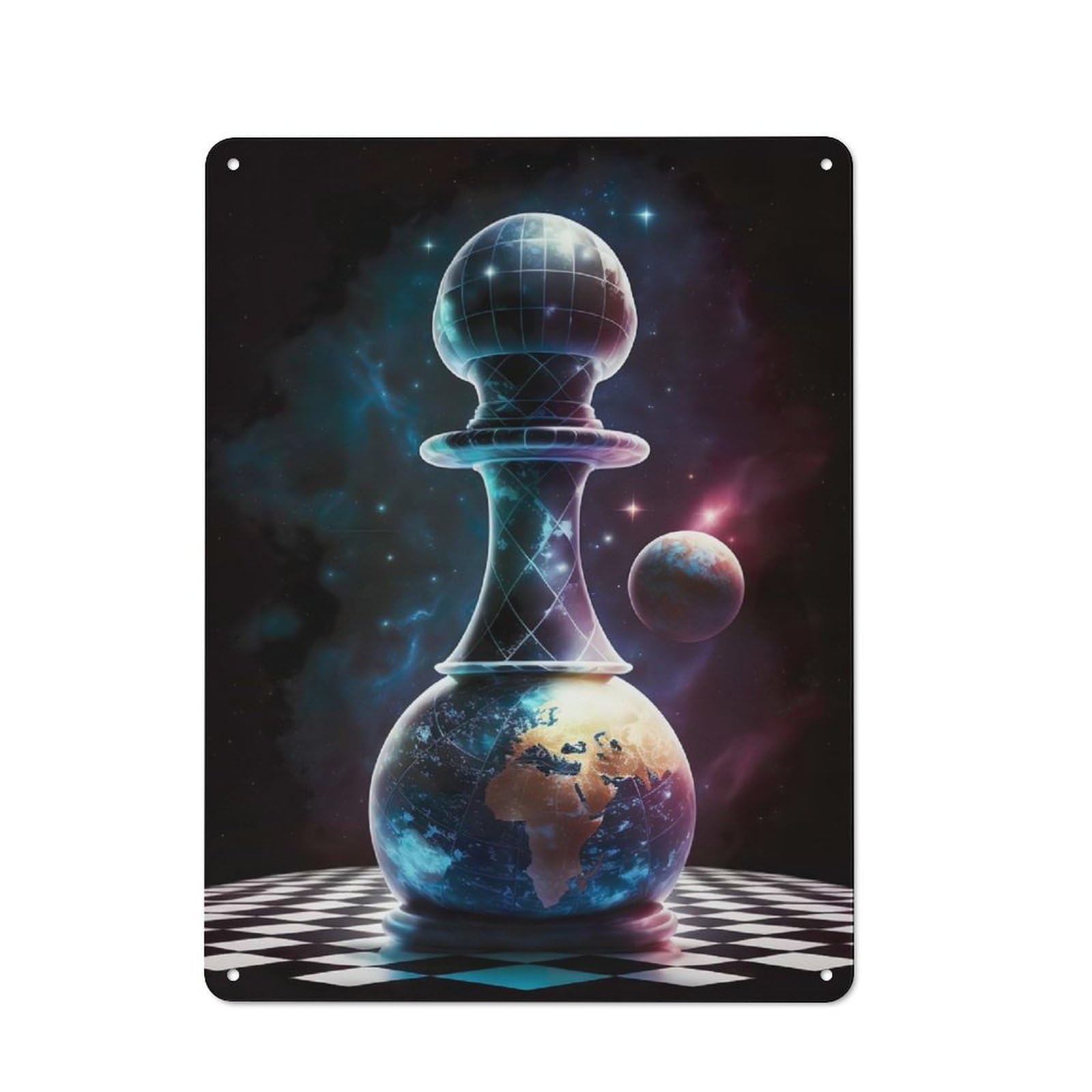 Metal Wall Sign 40x30cm Featuring Universe of Chess for Café Or Restaurant, for An Autumn Wall Display in Café And Restaurant