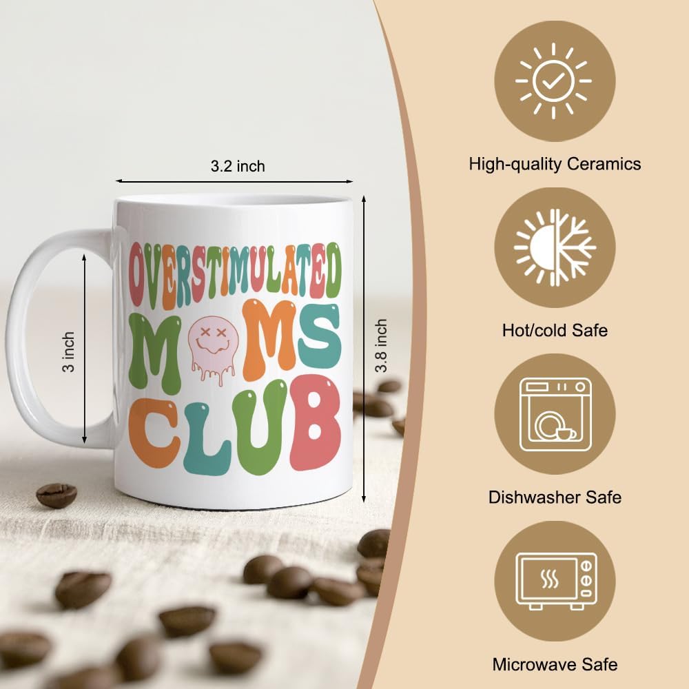 Overstimulated Moms Club 11oz Double-Sided Ceramic Mug, Funny Mom Coffee Mug for Female Coworker, Best Mom Ever Gifts for Auntie Wife, Christmas Birthday Thanksgiving Gifts for Working Mothers - Image 2