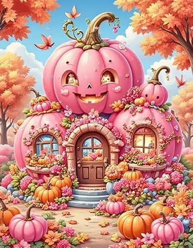 FanZheZhe Pre Printed Cross Stitch Kits Pumpkin House 11CT Stamped Embroidery Kit DIY Needlework Art for Adults Beginners Home Decor（40x50 cm）