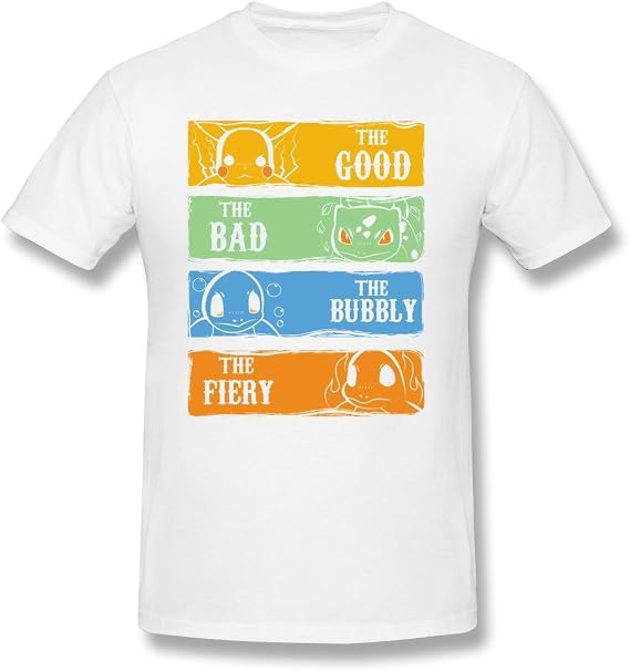 Amazon 顔春 メンズ 16 夏 可愛いポケットのモンスターたち 英語 半袖tシャツ ホワイト S Tシャツ カットソー 通販