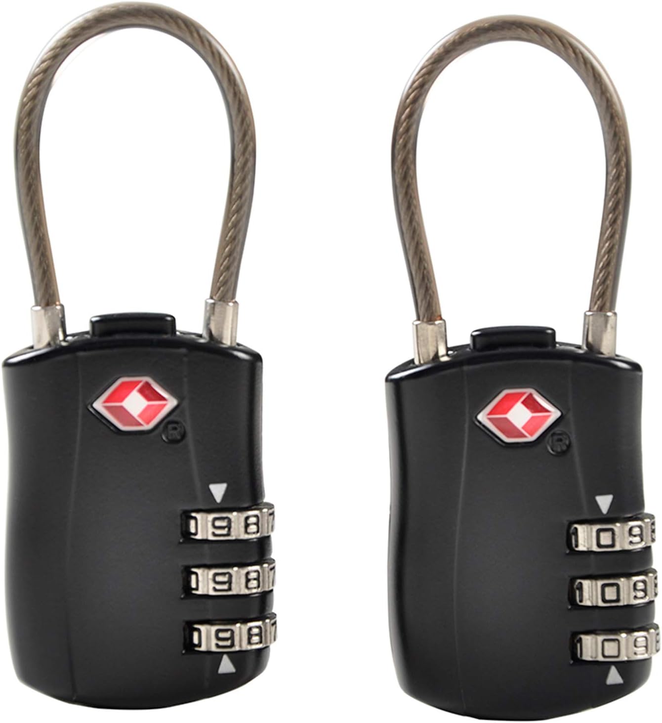 TSA Locks, Approved Luggage Lock, Travel Suitcases Combination Cable Padlock (2 black）