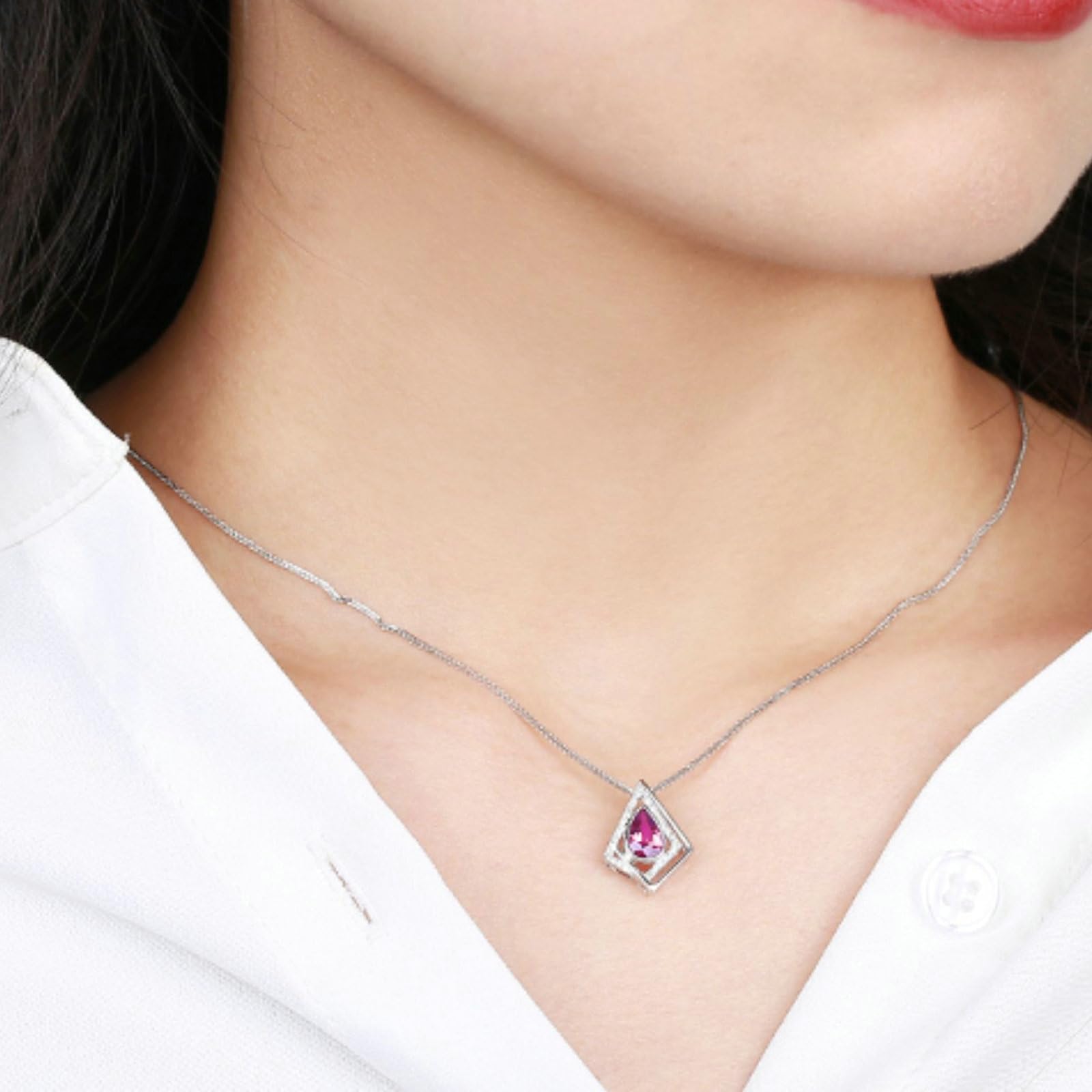Collar de oro blanco 375 585 750 geometría con zafiro rosa de 0,75