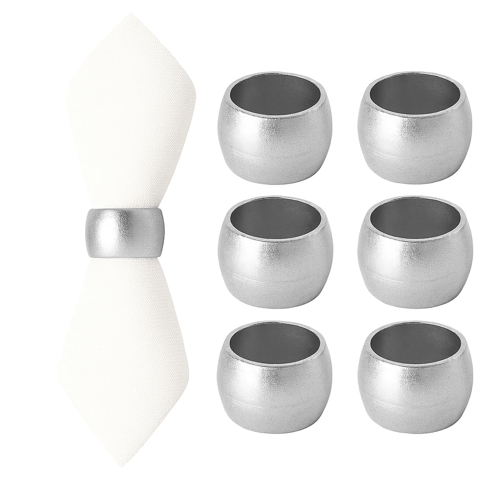 Argon Tableware Silver Napkin Rings - 4.5cm Diameter - Melamine - Pack of 6
