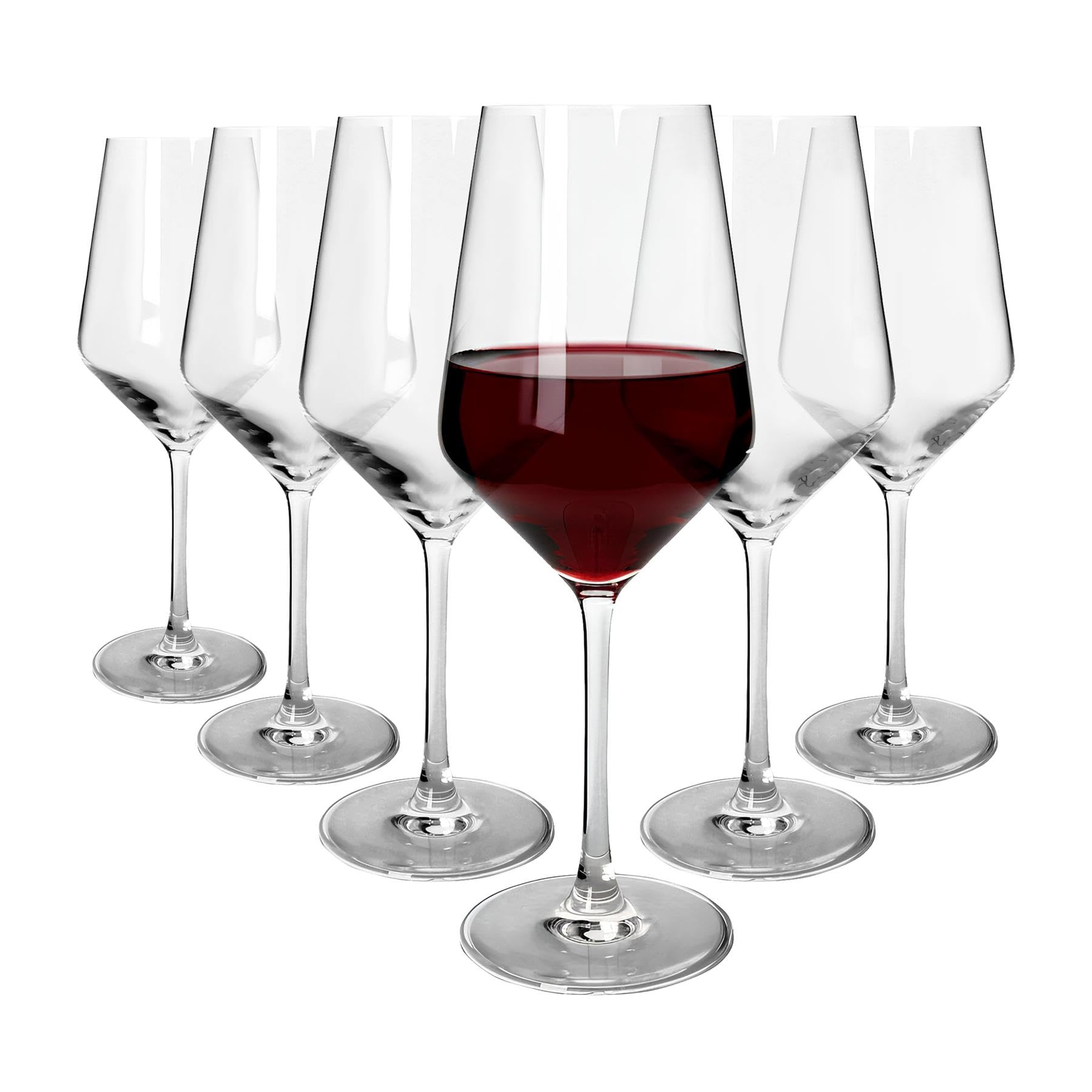 Argon Tableware Soho Crystal Red Wine Glasses 520ml - Pack of 6, Lead-Free Crystal Wine Glass Set, Modern Angular Tulip Bowl, Durable Pulled Stem, Gift Boxed Glassware for Home & Bar