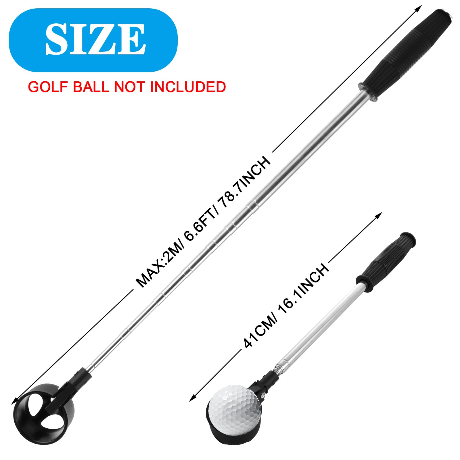 ASelected Recuperador de Pelotas de Golf Telescópico de Acero Inoxidable 6.5 pies