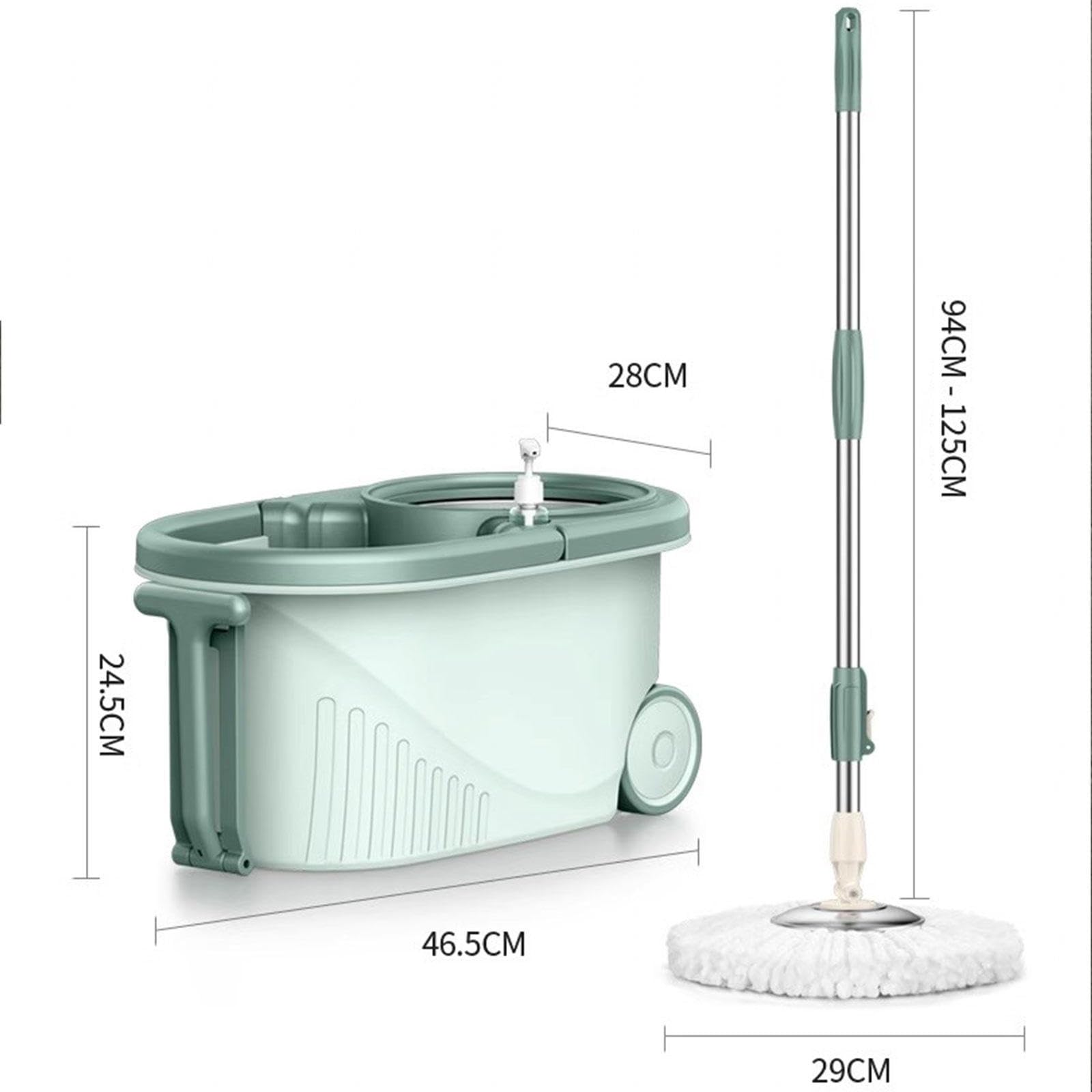 AMNOOL Cubo de Trapeador Giratorio Sistema de Limpieza de Piso Giratorio 360 con 5 Recambios de Cabeza de Repuesto de Microfibra, Mango de Acero Inoxidable Ajustable, Fácil de Mover con Ruedas