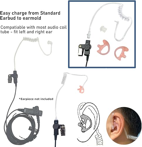 Miniatura 3 de MaximalPower Earmold - Tapón de oído de tamaño mediano para Motorola Kenwood Radio bidireccional Kit de audio de tubo de bobina acústica para