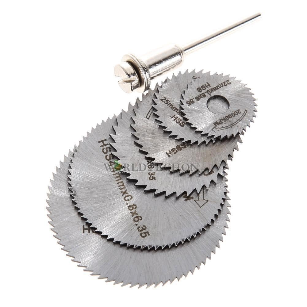 DIY Crafts Pack 7 Pcs Set, 2x Mandrel, DIY Crafts 5x HSS Circular Wood Cutting Saw Blade Discs + 2x M (Pack 7 Pcs Set, 2x Mandrel) 1