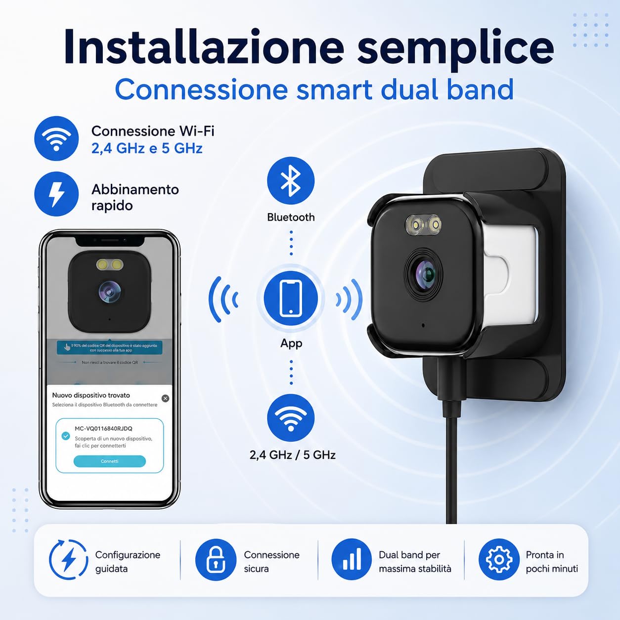 Cámara WiFi HD para ventanas 2K 5G Dual Frequency – Cámara de seguridad de exterior e interior con visión nocturna a color, detección humana AI, interfono de voz y alarma Smartphone