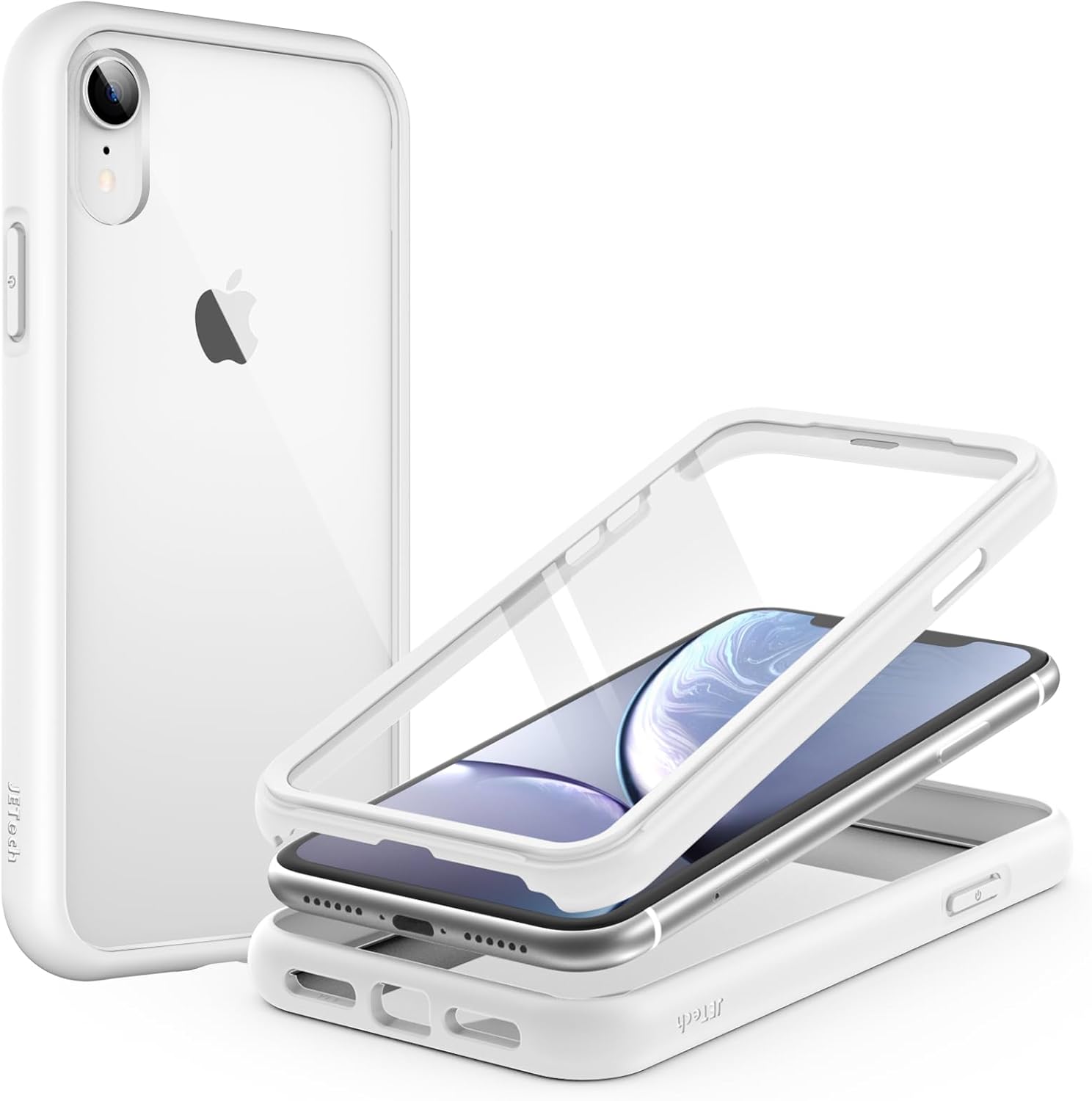 JETech Case for iPhone XR 6.1-Inch with Built-in Anti-Scratch Screen Protector, 360 Degree Full Body Rugged Phone Cover Clear-Back (White)