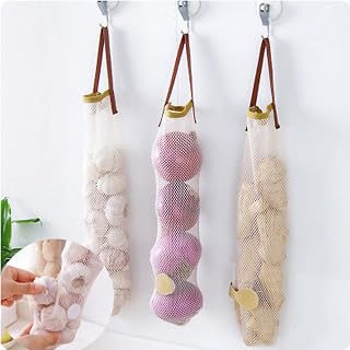 MOONDKIST 5Pcs Hanging Mesh Onion Bags, Reusable Storage Potatoes Onion Garlic Net Bags, Mesh Garlic Net Bags for Garlics, Vegetables, Fruit