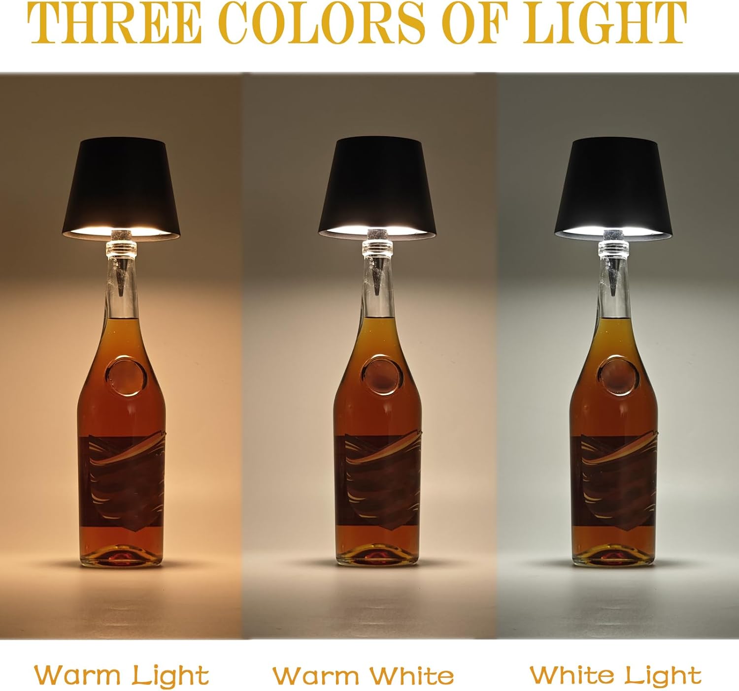 Neioaas Wireless Wine Bottle Lamp,3 Color Light Dimming Metal Wine Bottle Light,Rechargeable Waterproof Bottle Touch Lamp Head with for Home,Bar,Camping,Travel,Restaurants,Party,Decor&Gifts(White,1PC)