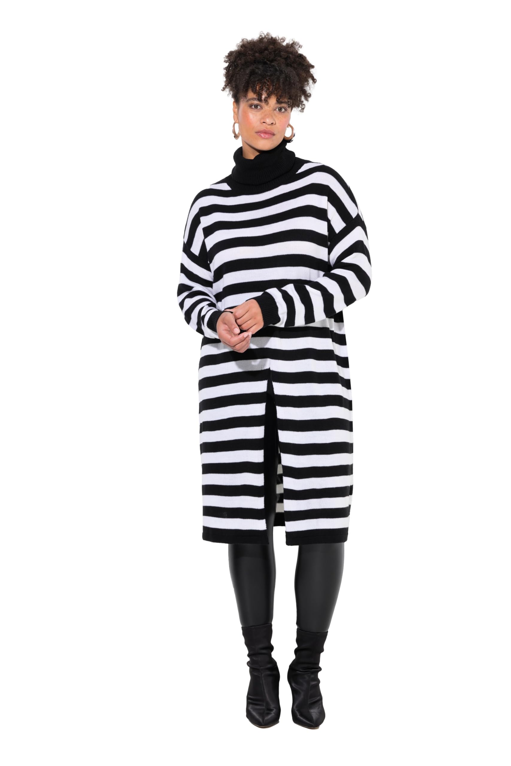 MIAMODA Damen große Größen Übergrößen Plus Size Long-Pullover, A-Linie, Ringel, Saumschlitz 836418