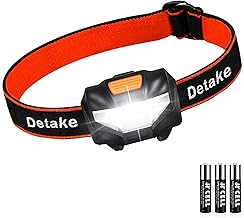 Detake LED Head Torch, Super Bright Lightweight LED Headlamp with 3 Lighting Modes, Battery Powered Waterproof LED Headlight for Camping, Running, Cycling, Fishing, Hiking, Reading, Outoor Sports