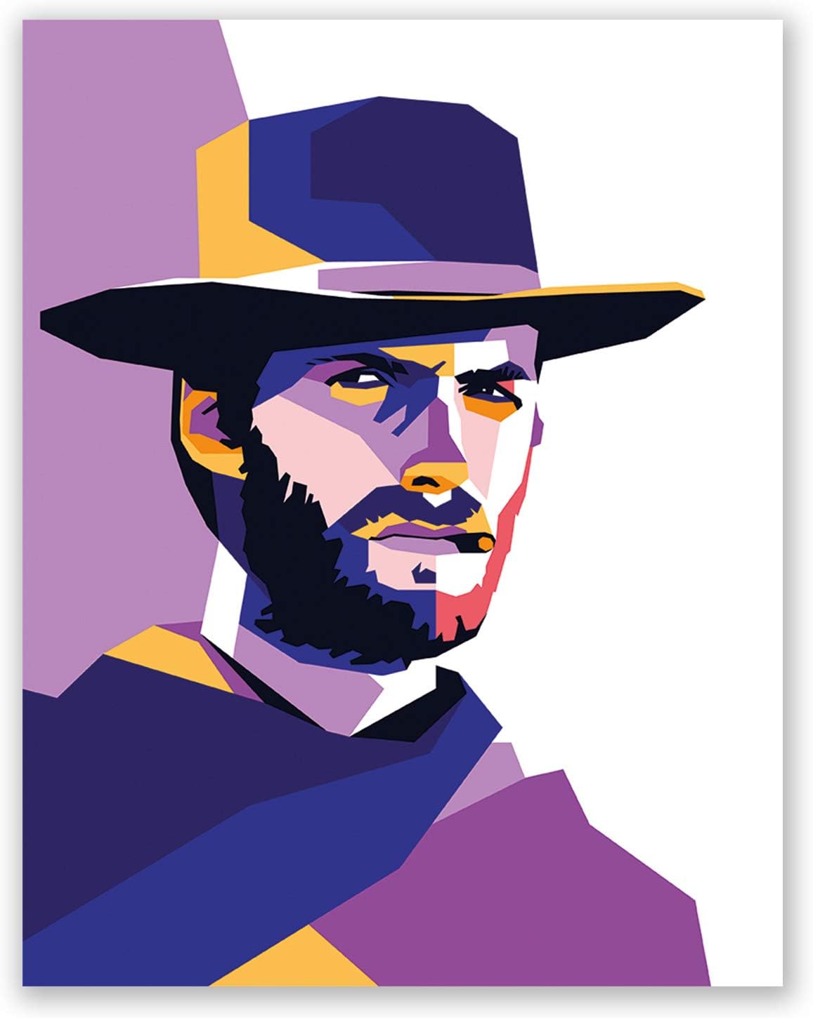 Clint Eastwood Poster - Celebrity Wall Print - Geometric Portrait - Bedroom Illustration for Him for Her (11x14)