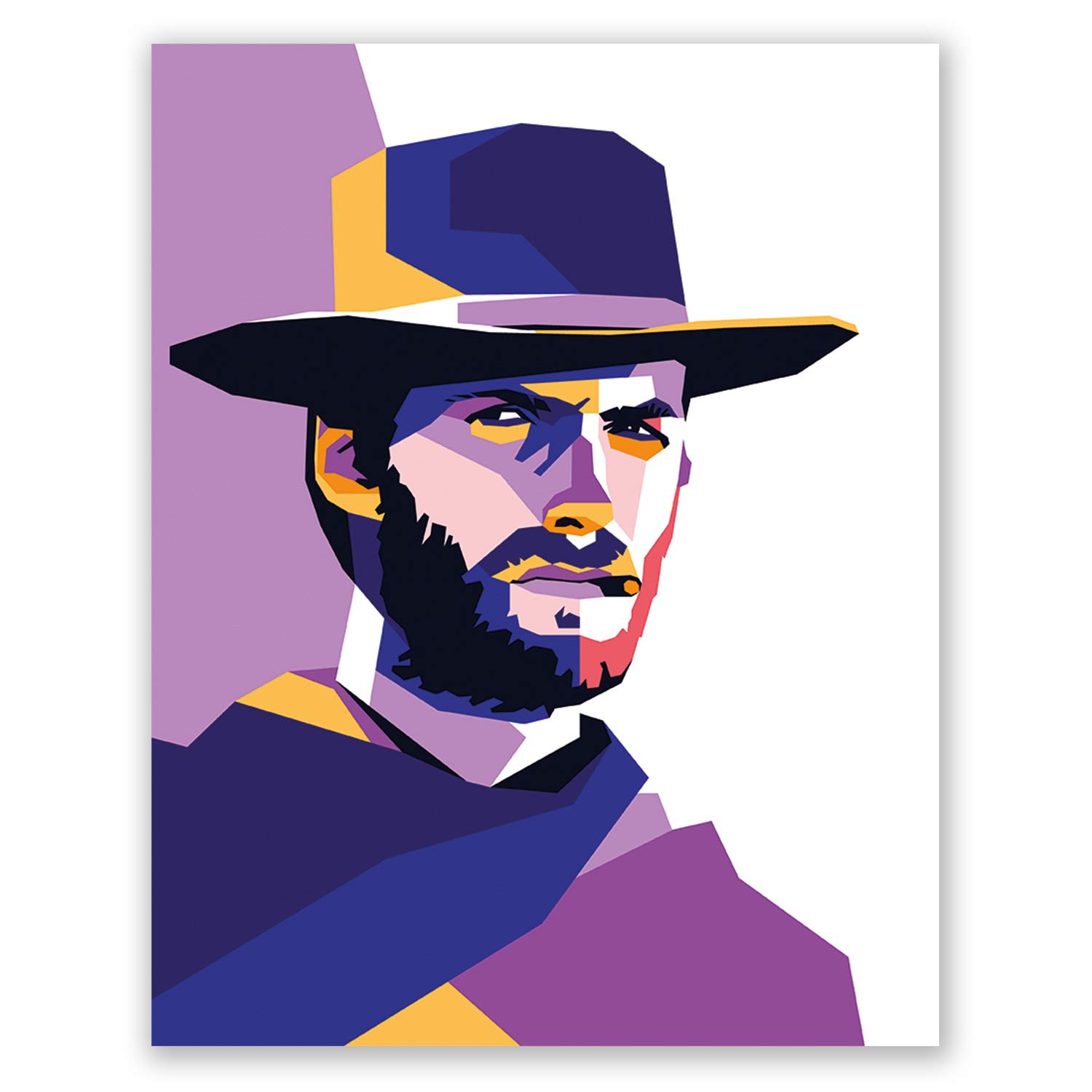 Clint Eastwood Poster - Celebrity Wall Print - Geometric Portrait - Bedroom Illustration for Him for Her (11x14)