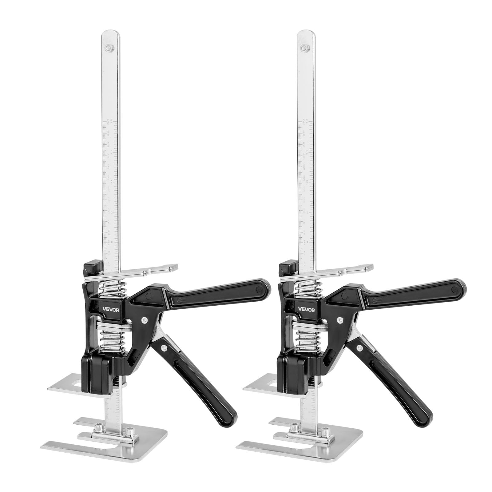 VEVOR Cric à Bras 2PCs, Lève Meubles Portes Plaques avec Capacité 100 kg, Outil de Levage Manuel en Métal, Hauteur Réglable jusqu'à 25 cm, avec Niveau Magnétique, pour Fenêtres, Installation, Noir