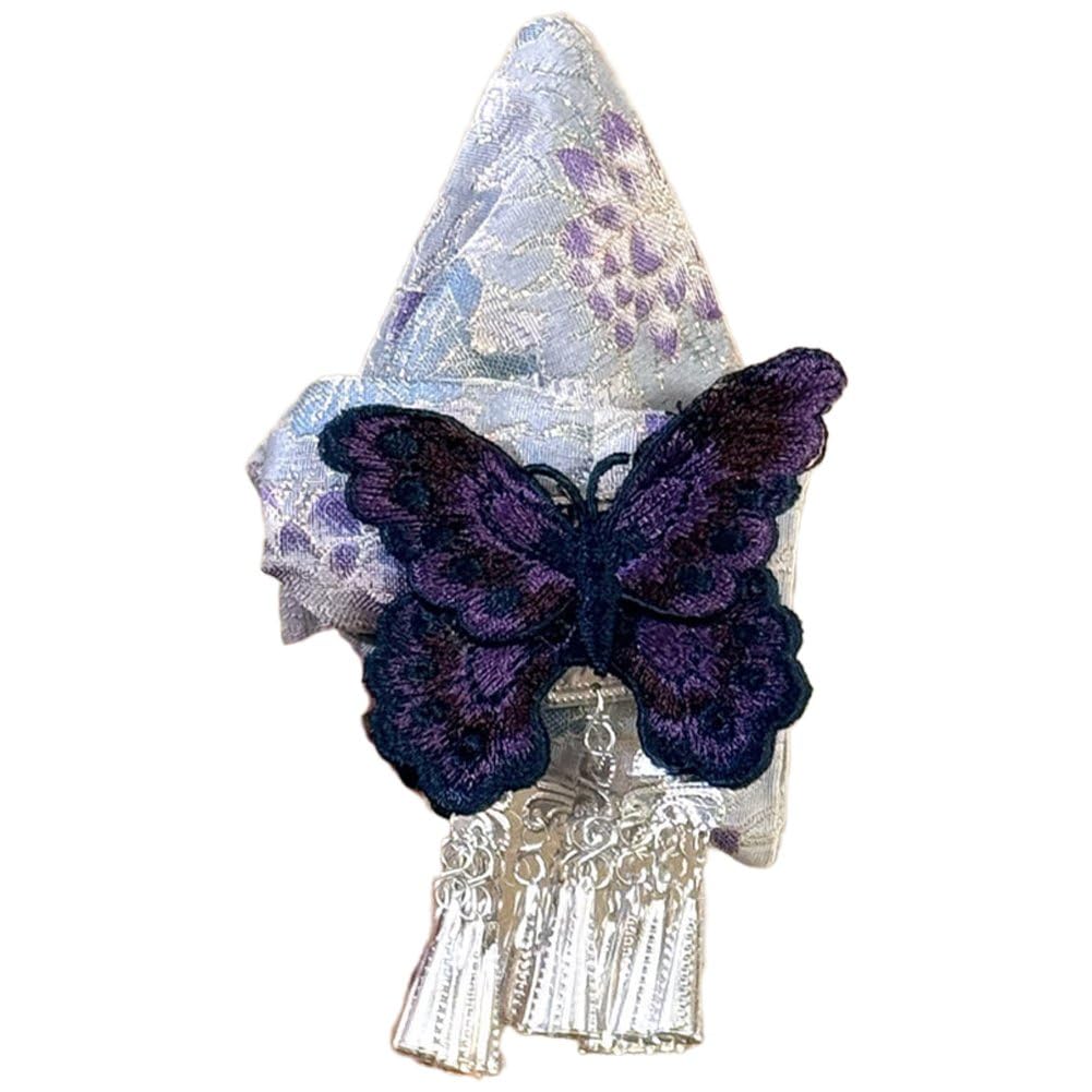 Sslvya Chinese Triangular Hair Claw Clips with Embroidered Butterfly Strong Hold Hair Barrette for Wedding Styling Accessories