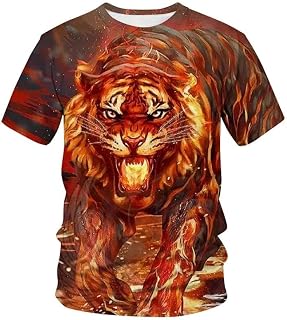 Stylish Low Tiger Print T-Shirt, Street Fun Popular Round Neck Short Sleeve Shirt for Men Plus Size