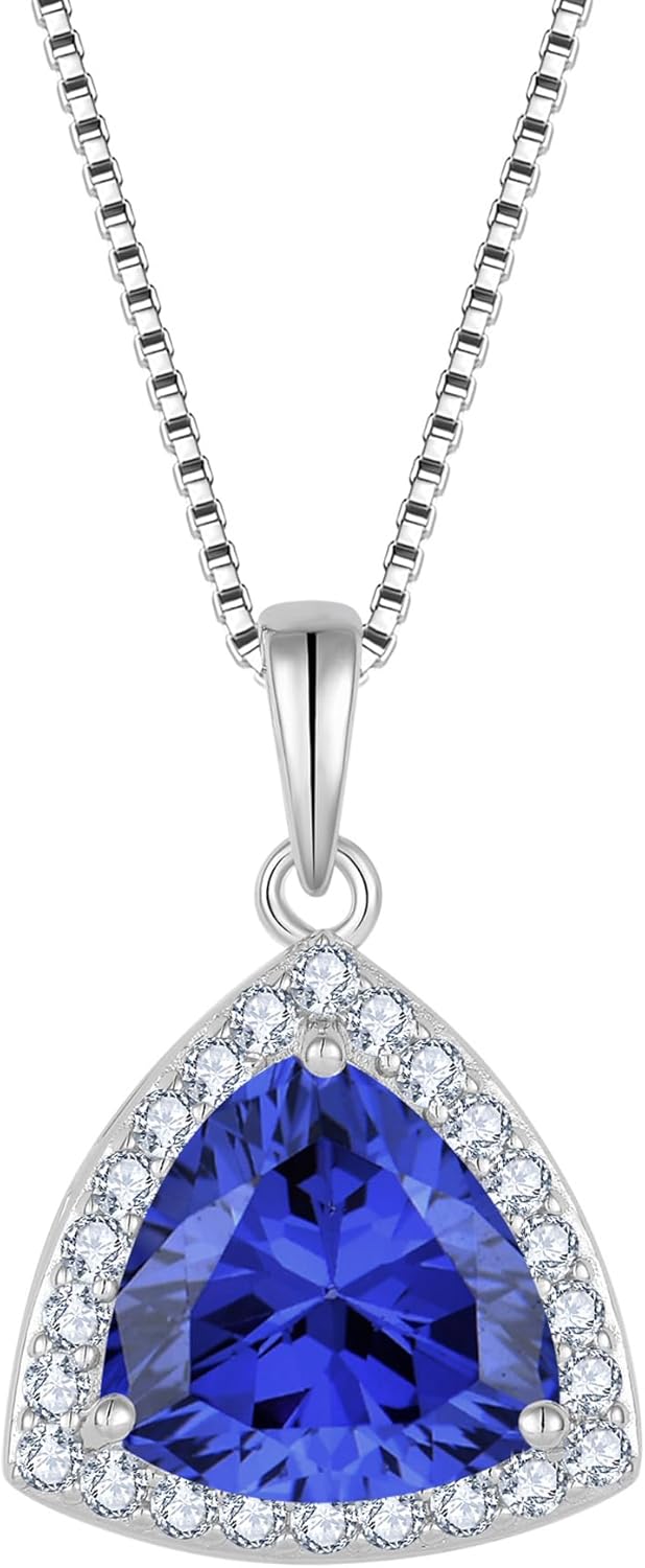 Birthstone Necklace for Women 925 Sterling Silver Triangle Halo Pendant Necklace Jewelry for Her