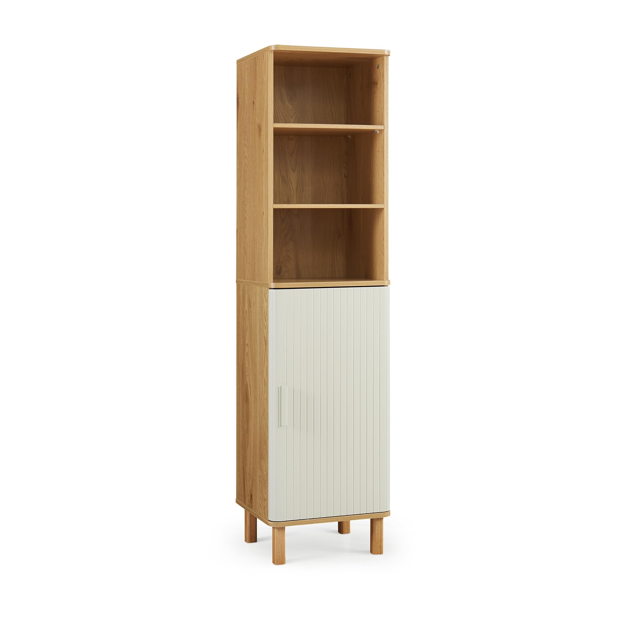 [en.casa] Mobile a Colonna con Anta e 3 Vani Aperti Armadio da Bagno Multiuso con Ripiani Scomparti Chiusi per Corridoio Cucina 160 x 42 x 35 cm - Effetto Rovere/Avena Oatmeal