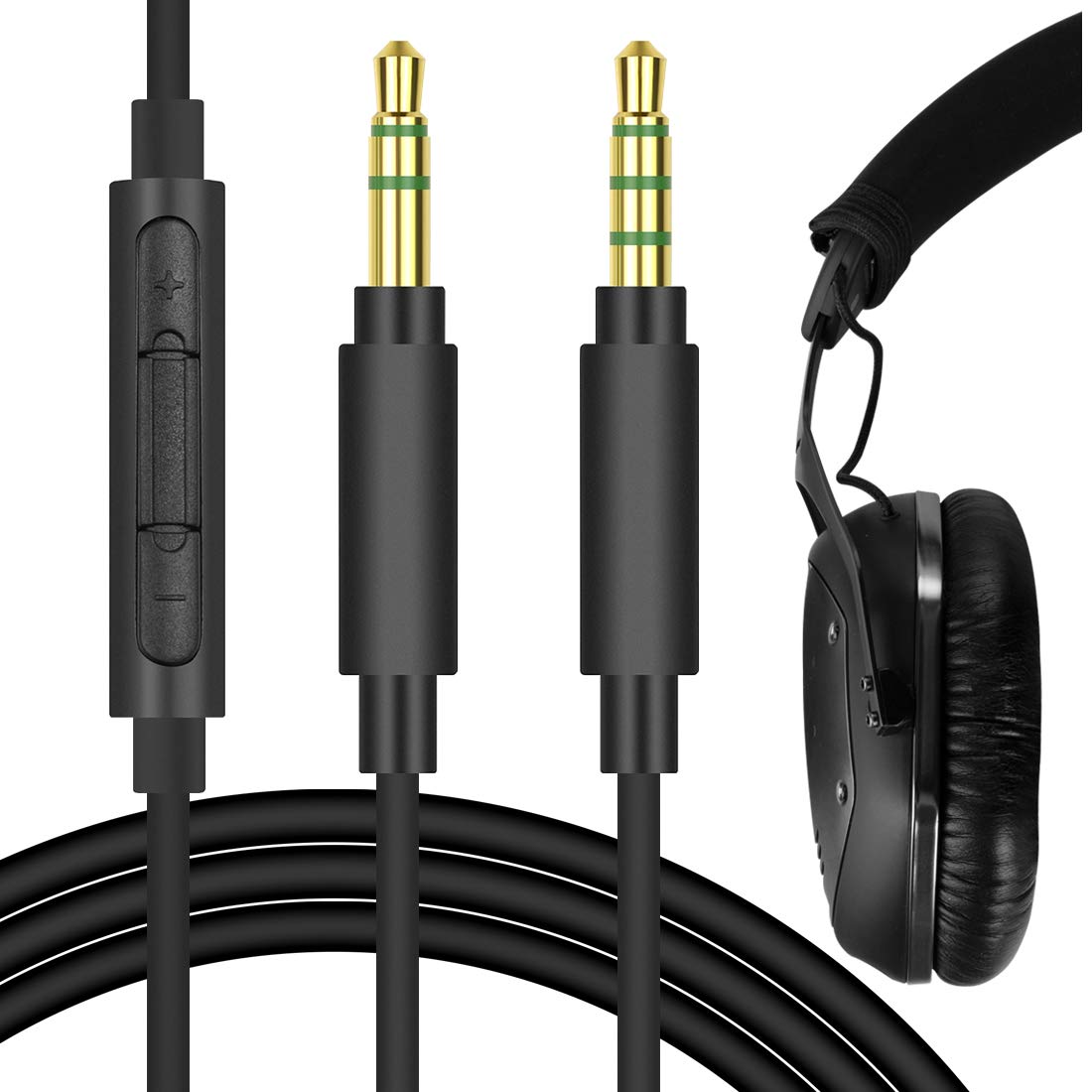 Audio Cable with Mic Compatible with V-MODA Crossfade LP/2 Headphones, 1/8" (3.5mm) to 3.5mm Replacement Stereo Cord with Inline Microphone and Volume Control (4 ft/1.2 m)