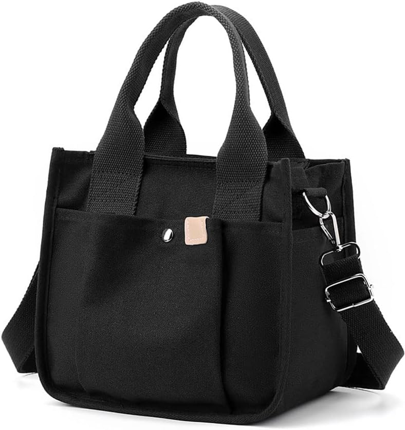 Women Canvas Tote Bag Classic Small Square Crossbody Bag Shoulder Bag for Work School